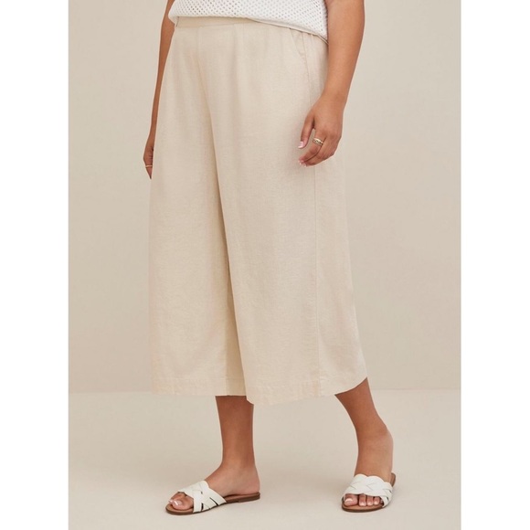 TORRID Crop Pull-On Wide Leg Linen Blend High-Rise Pant Khaki Size 2X - Picture 12 of 12
